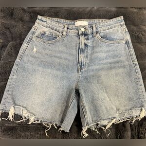 High-waisted denim boyfriend cut shorts